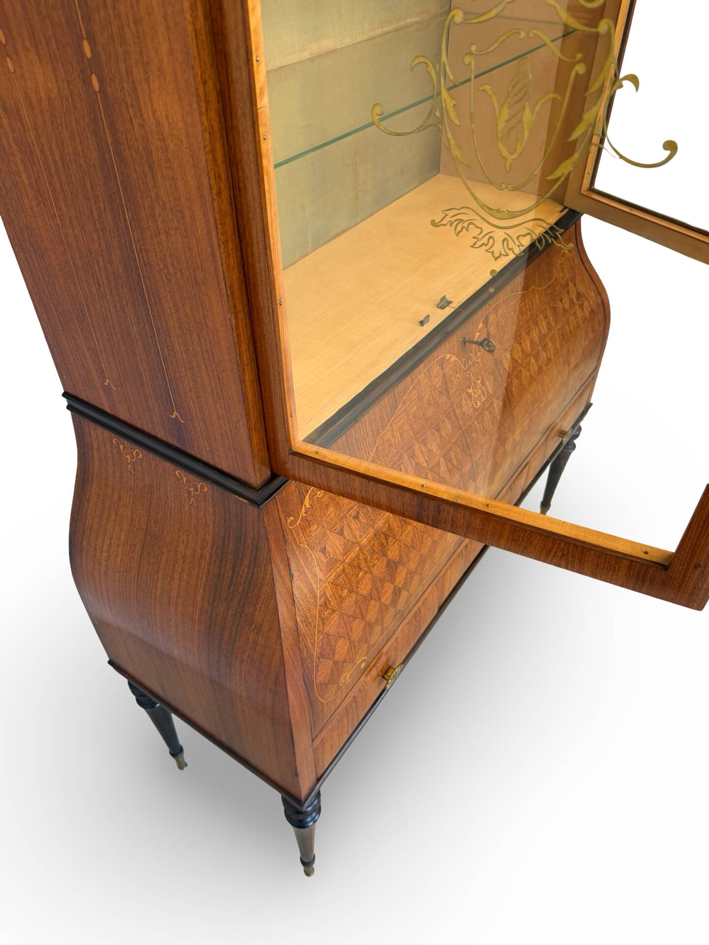 Secretary credenza in marquetry in the Italian Louis XV style from the mid-century, 1960.