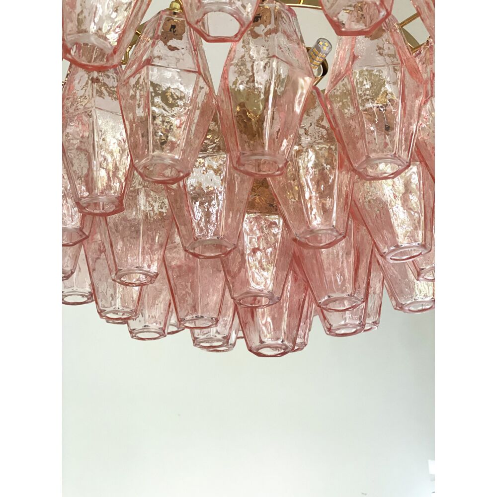 Pink “poliedri” murano glass chandelier