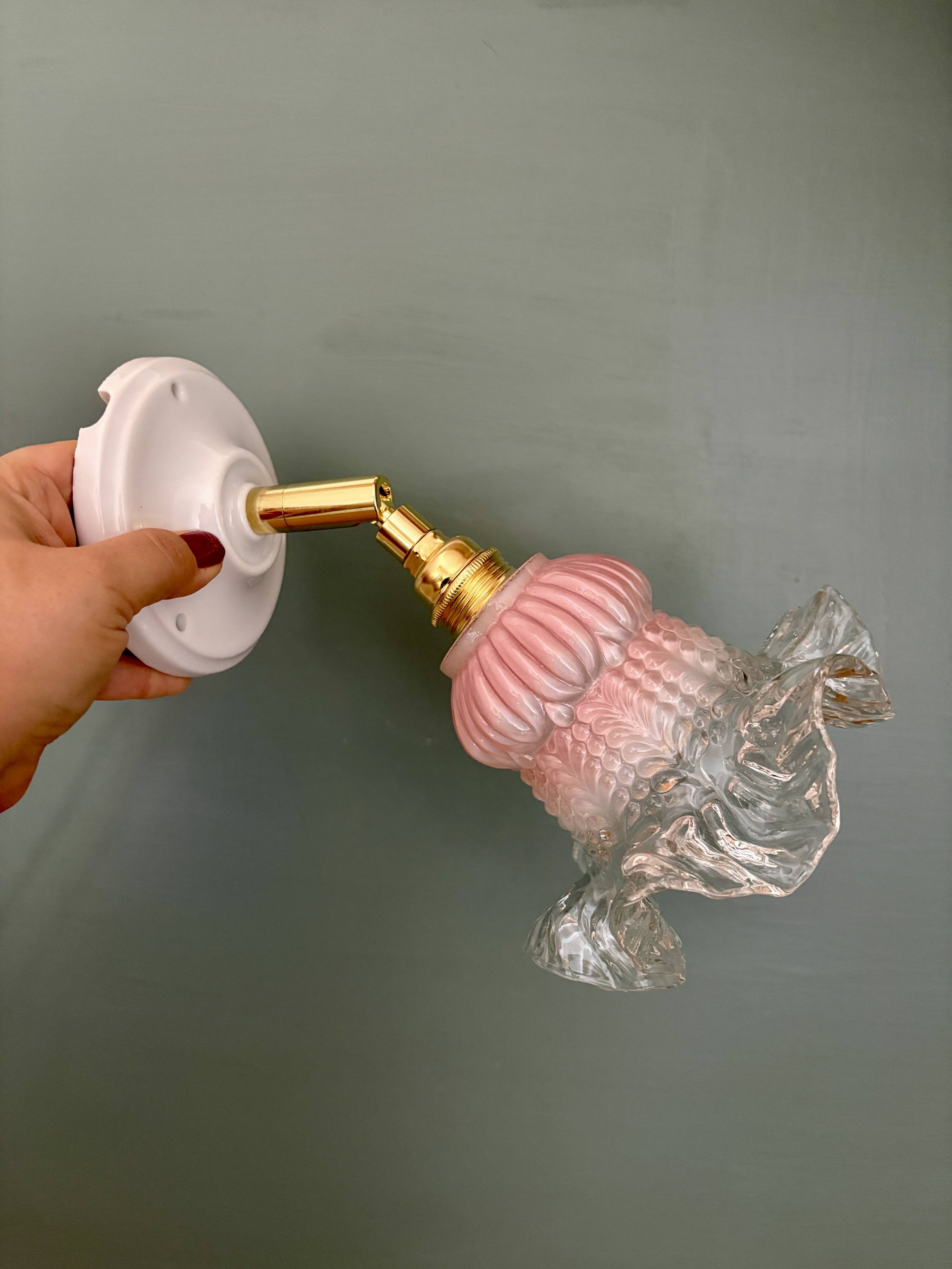 Vintage pink and clear glass tulip wall light.