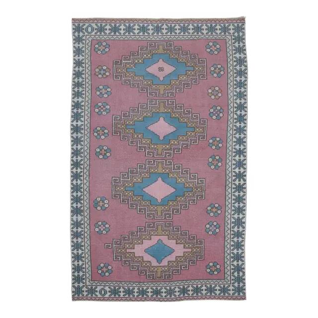 Vintage Turkish Oushak Handmade Pink Wool Rug 122x201