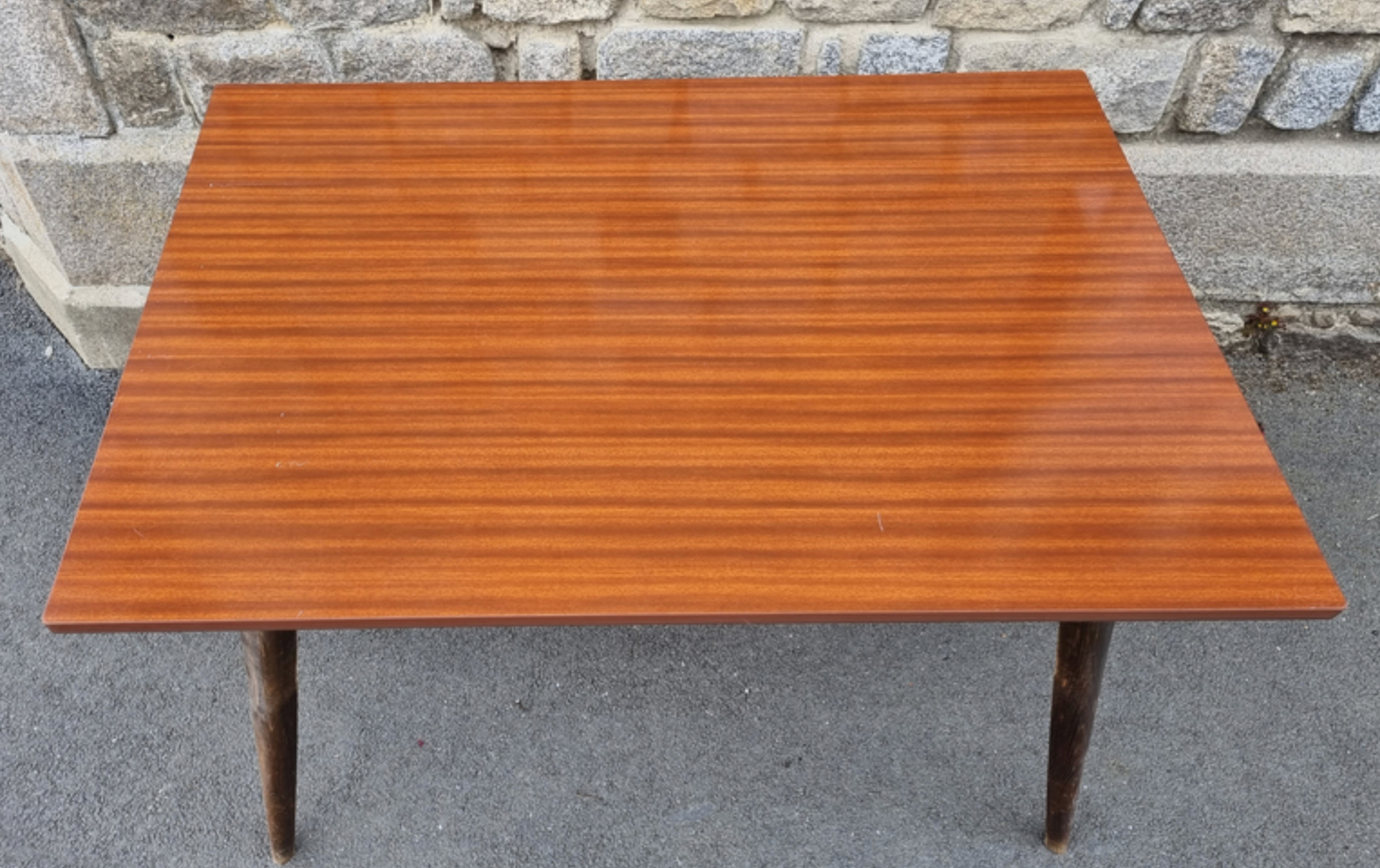 Dining room table, formica, wooden compass legs, 50s