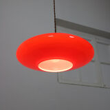 Lampe de soucoupe en verre rouge et laiton du milieu du siècle