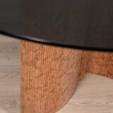 Table ronde vintage 70's en travertin et verre, design italien