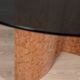 Table ronde vintage 70's en travertin et verre, design italien