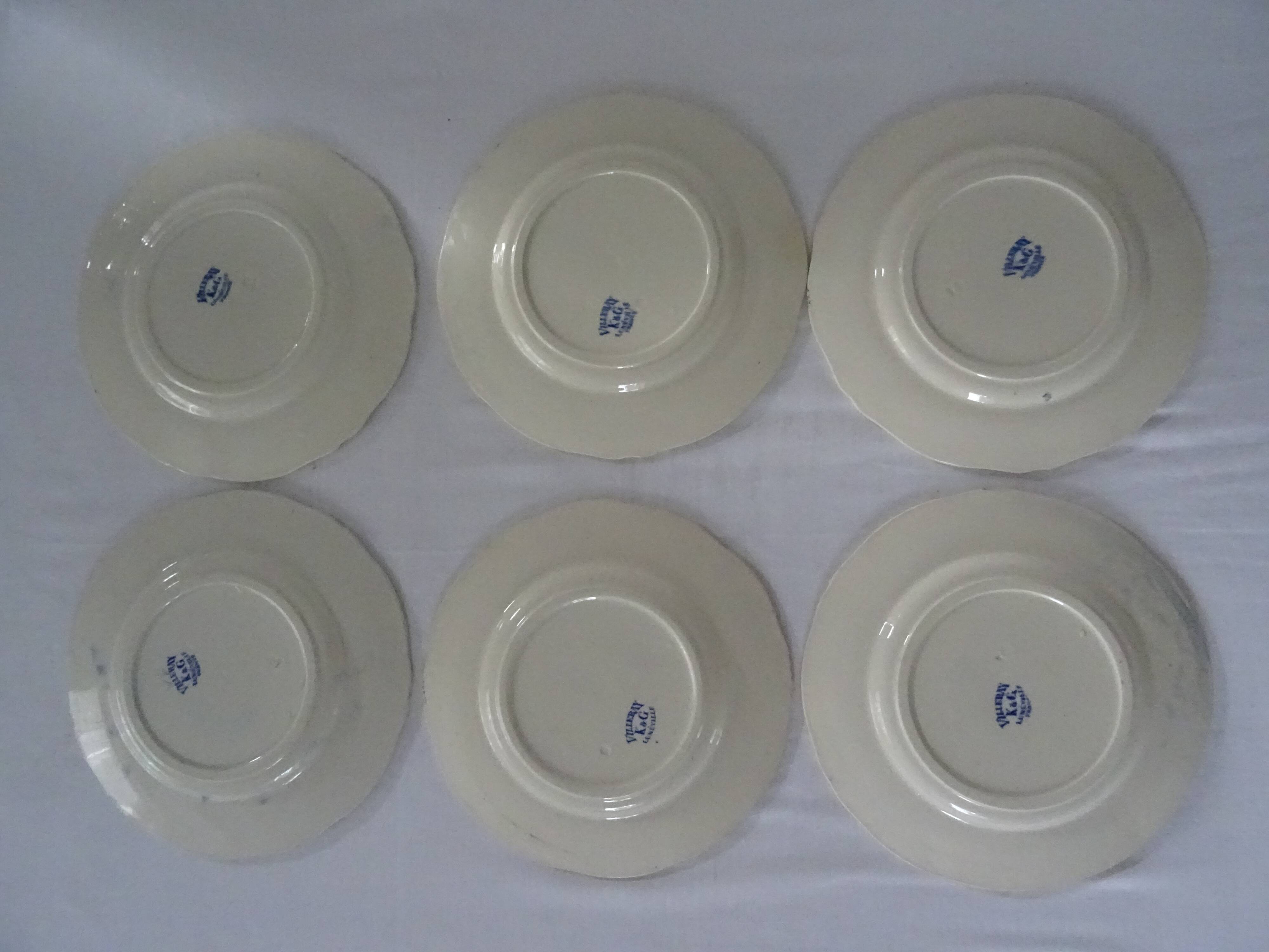 6 plates luneville k & g  villeray décor blue old faience
