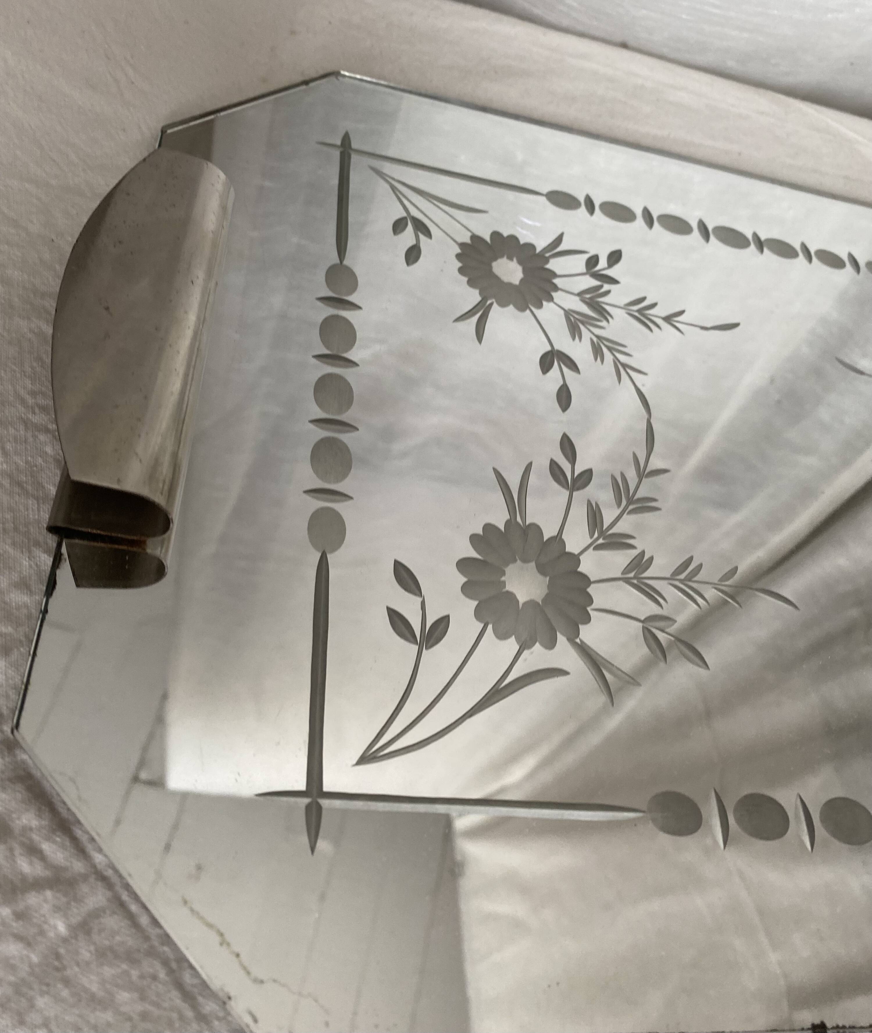 Vintage 1950s Venetian mirror and silver-plated metal tray