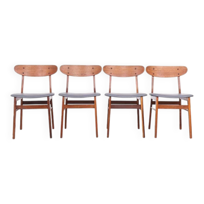 Chaises en teck Farstrup en teck et skaï, années 1960, retapissées
