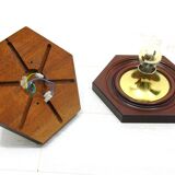 2 appliques hexagonales en bois et laiton, 1970 / 80