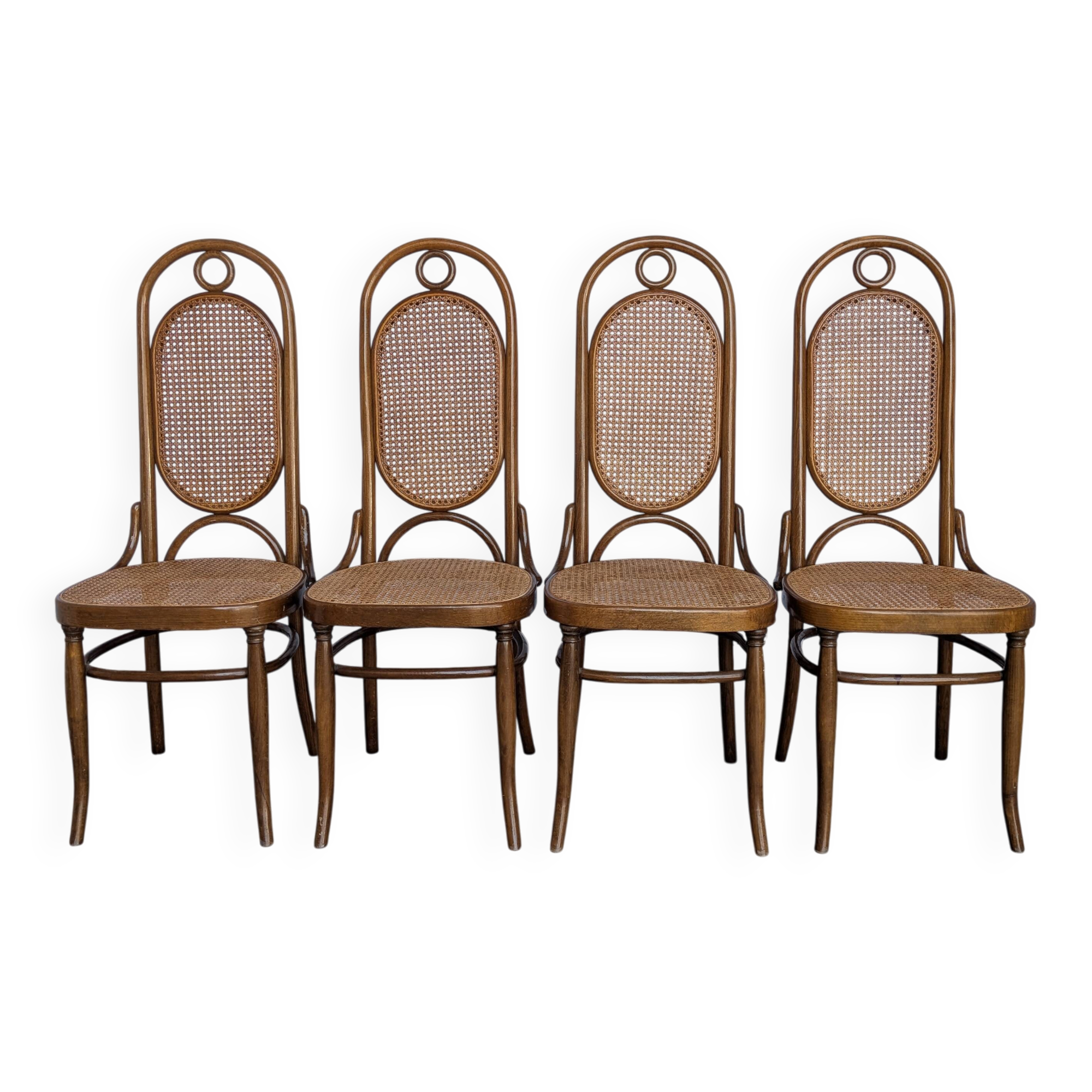Set of 4 Mid-century Bentwood Cane Dining Chair, Thonet Style, 1970s Yugosl