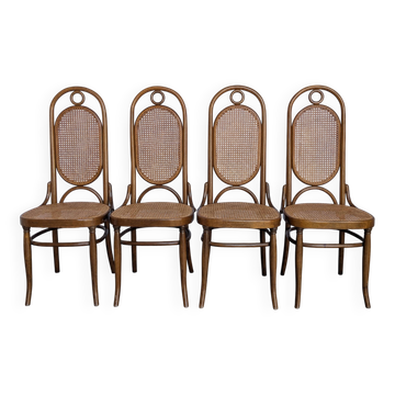 Set of 4 Mid-century Bentwood Cane Dining Chair, Thonet Style, 1970s Yugosl