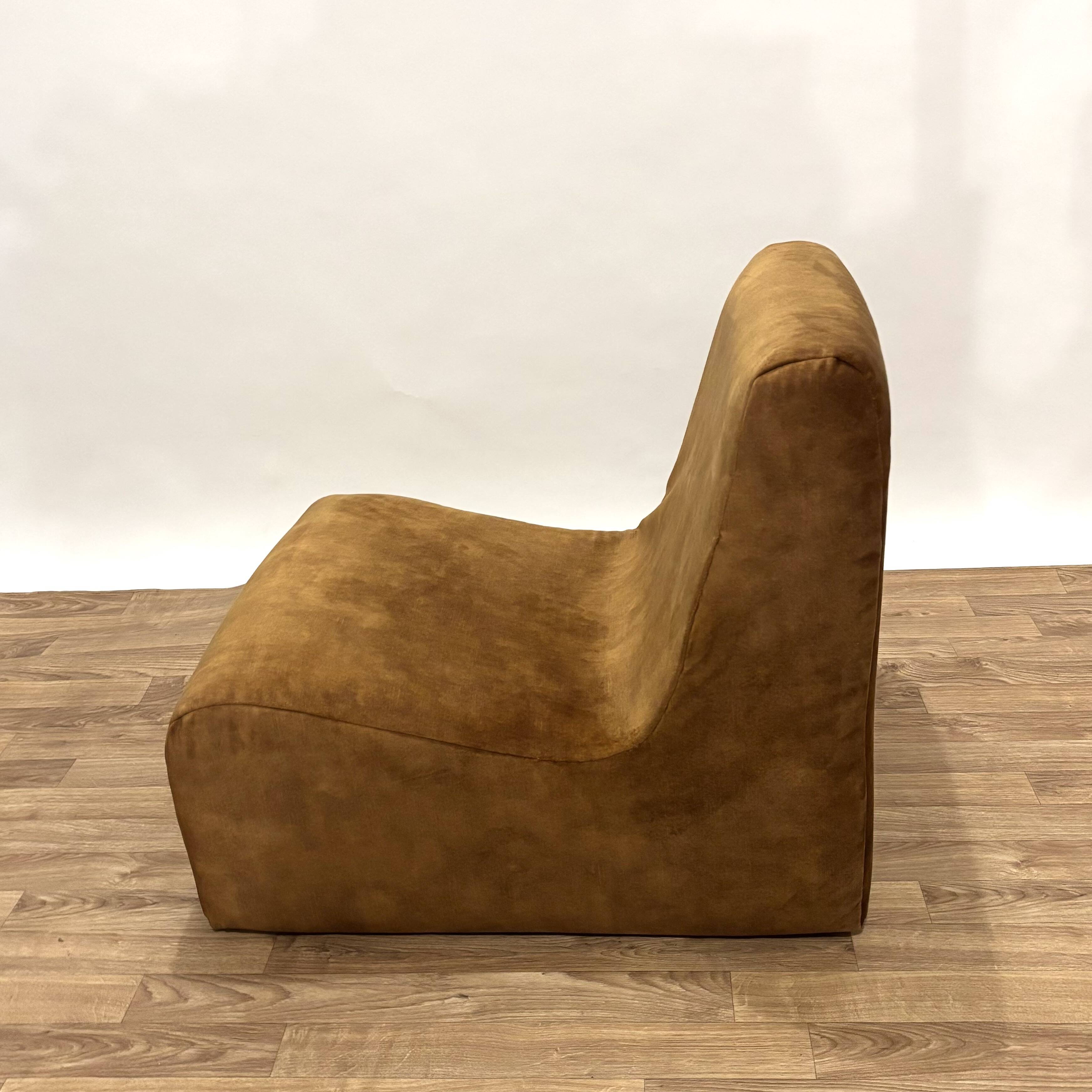 1970s chaise lounge reupholstered in cognac velvet