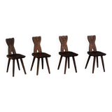 Mid-century Swedish ensemble, set of 4 "Sports Cabin" chairs handmade in pine, 1940s.