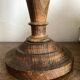 Turned wooden lamp, tartan lampshade.