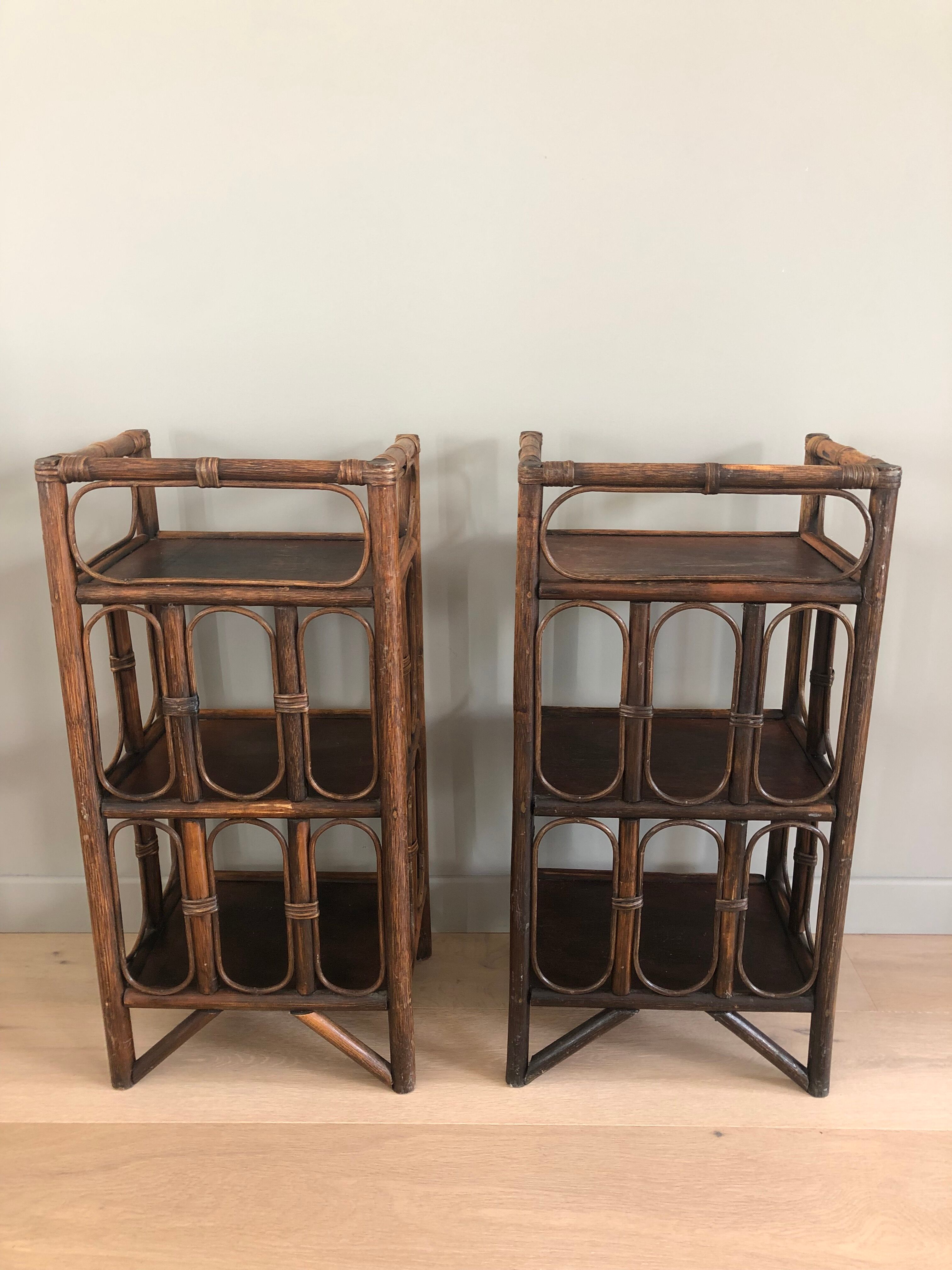 pair of vintage rattan bedside