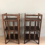pair of vintage rattan bedside