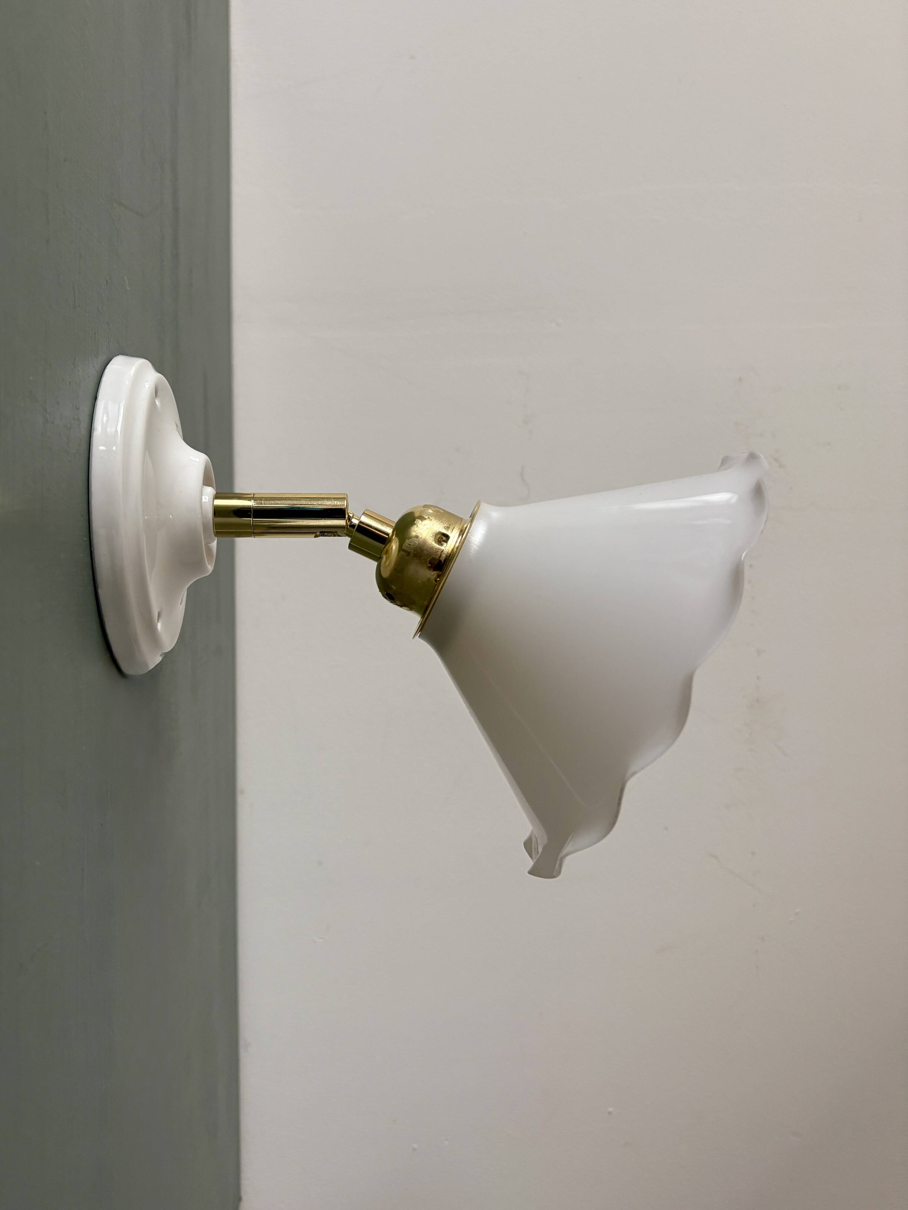 Vintage wall lamp with white opaline glass shade