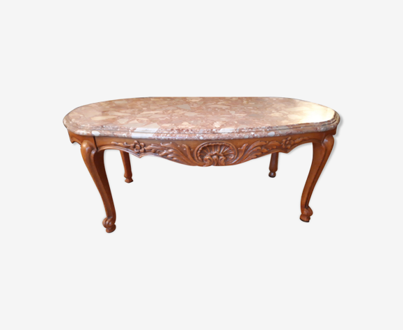 Table basse ovale merisier et marbre | Selency