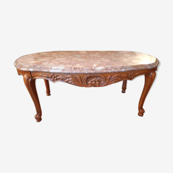 Table basse ovale merisier et marbre