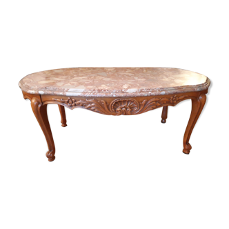 Oval cherry and marble coffee table