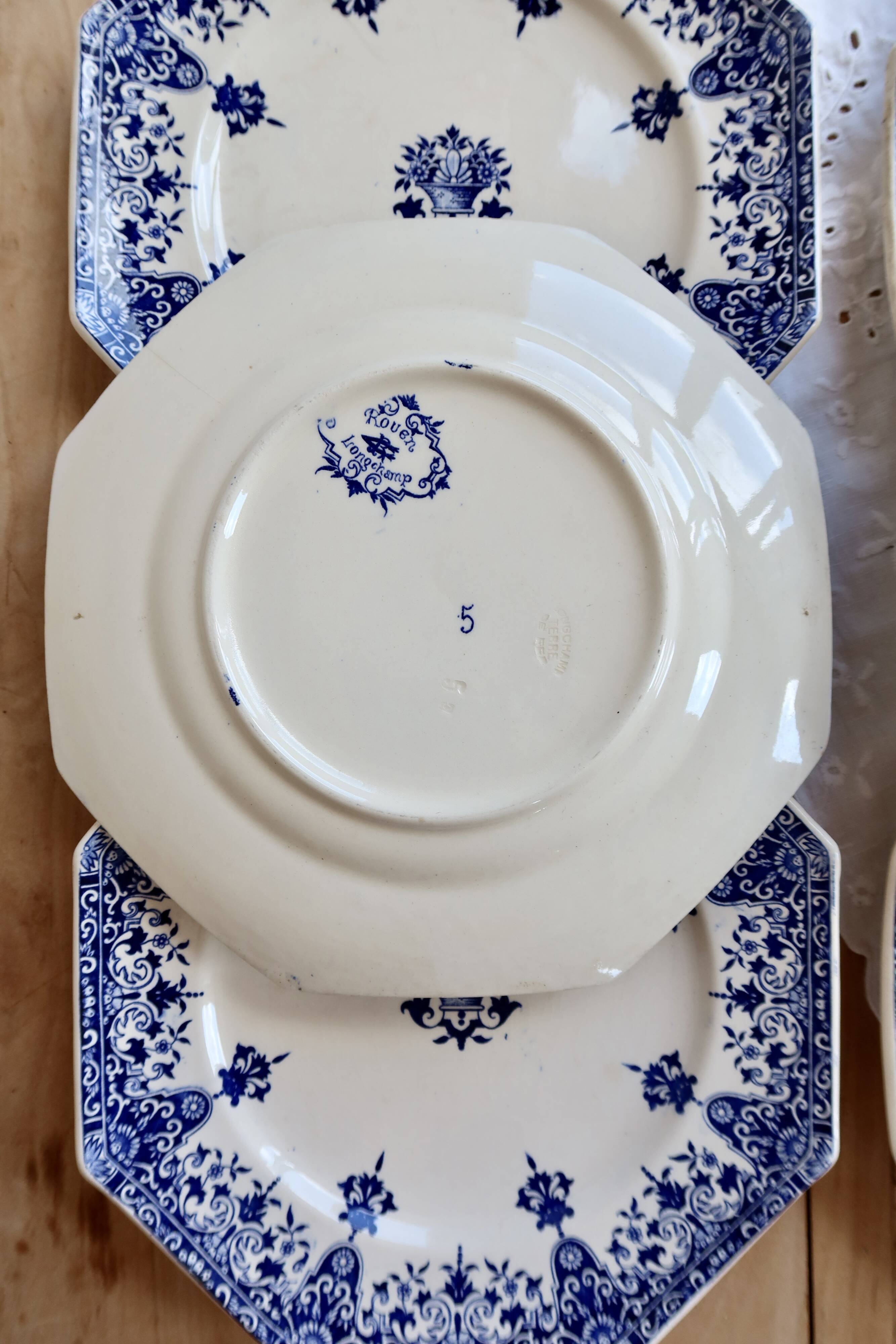6 dessert plates ironstone Longchamp Rouen 19th century
