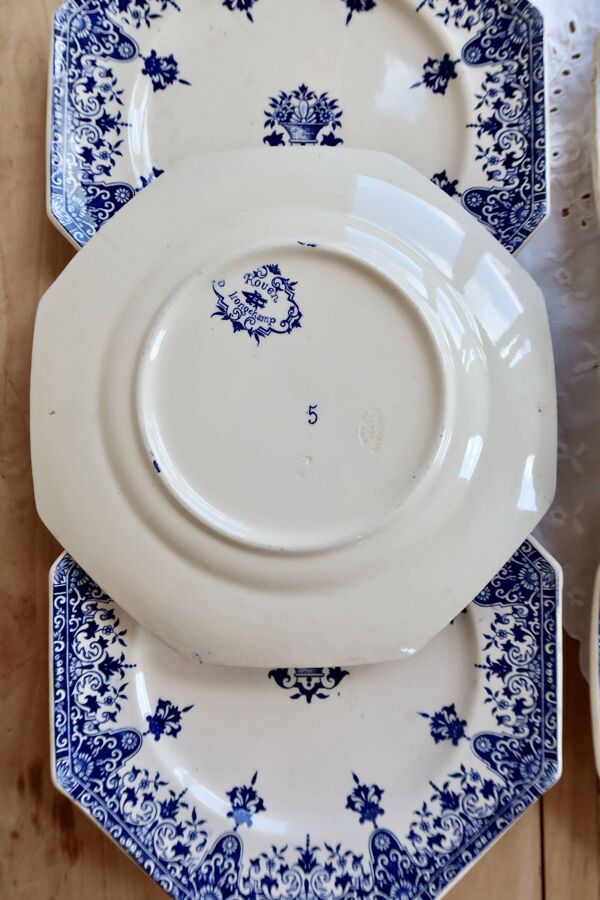 6 assiettes à dessert terre de fer Longchamp Rouen XIXe siècle