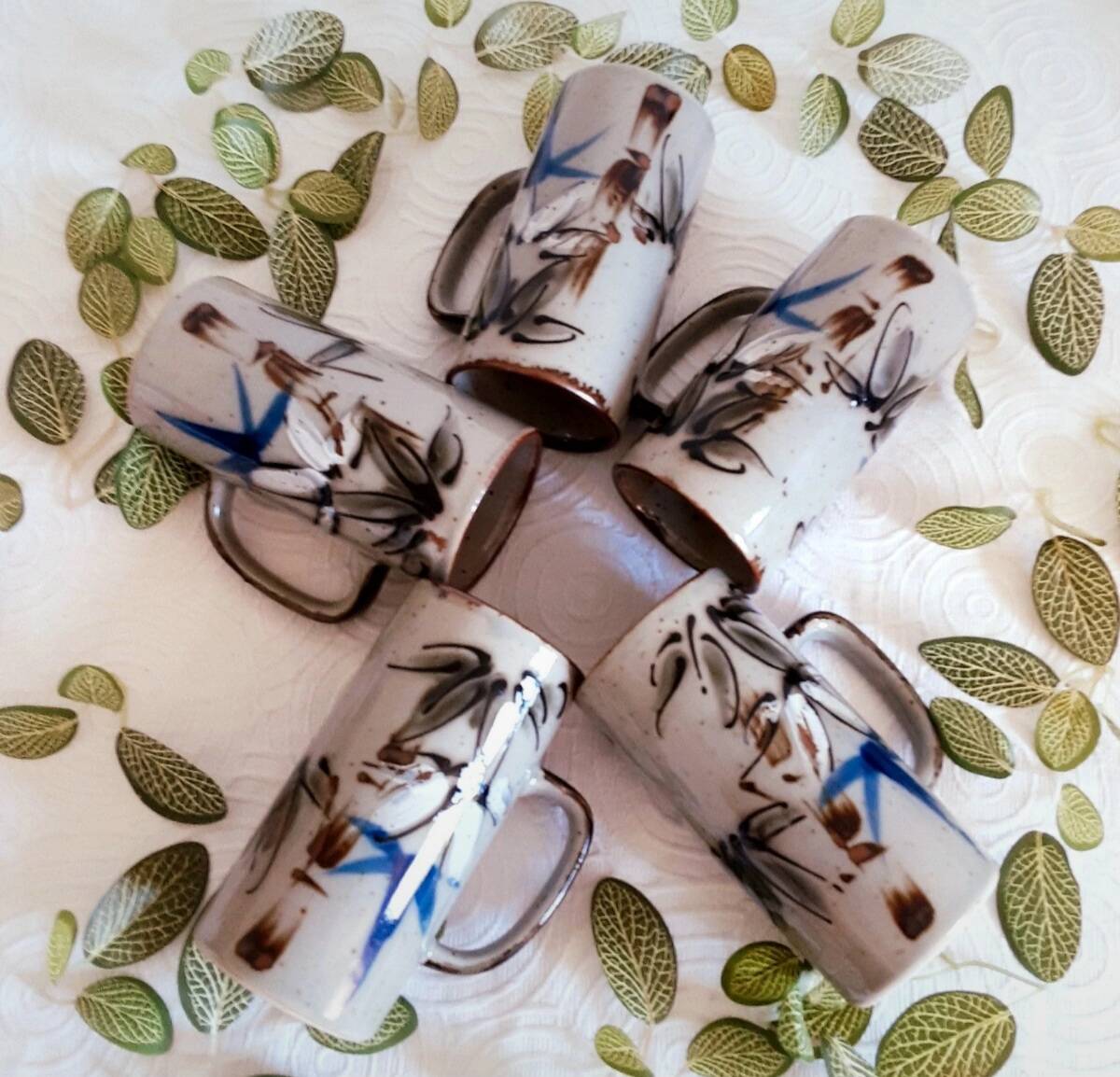 Large vintage artisanal stoneware mugs