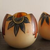 Pair of Legras Art Deco ball vases with orange tree decoration