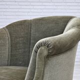 1960s, Danish armchair, green furniture velour, beech wood legs.