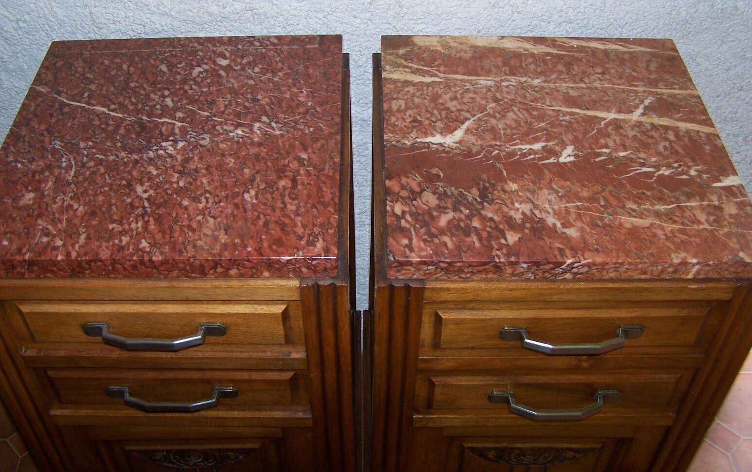 Pair of old bedside an cherry tree