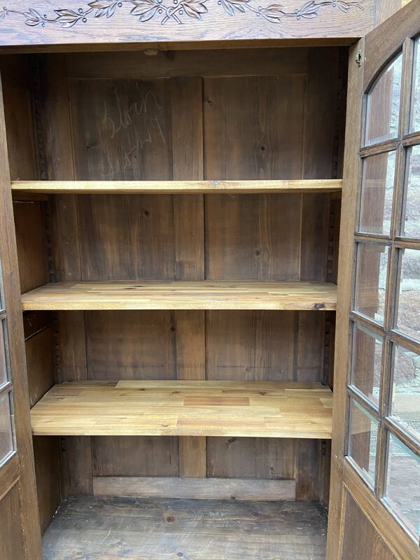 Vitrine argentier bibliothèque provence rocaille louis xv chêne sculpté 1920