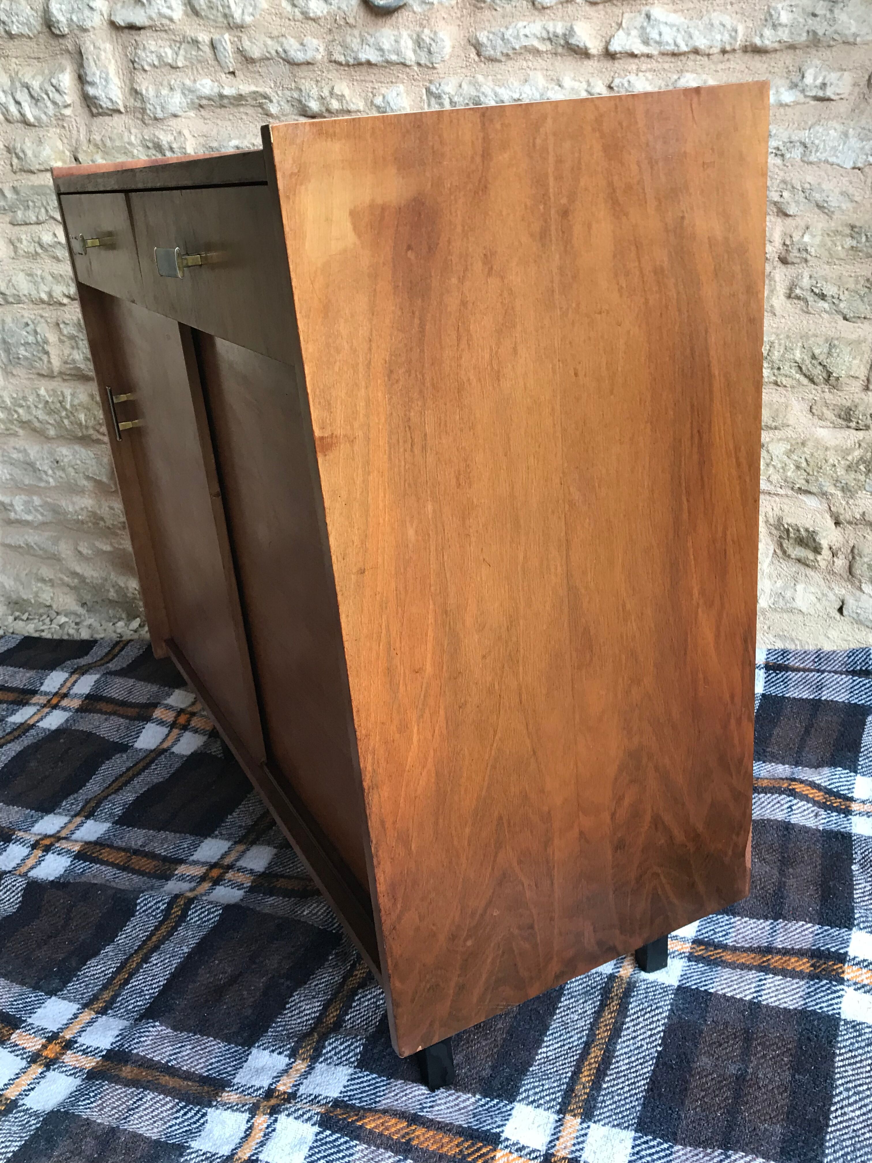 Vintage storage cabinet sideboard two sliding doors two drawers