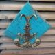 Coat holder patinated wood blue 1 hook bronze deco dp 092288