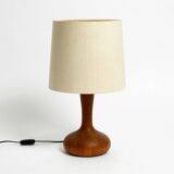 Beautiful minimalist 80s DOMUS teak table lamp with original wild silk fabr