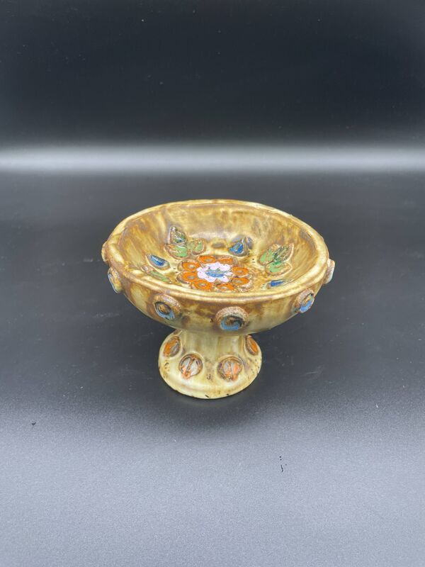 Coupe, vide poche, manufacture La  Roue, goût Roland Zobel, céramique émaillée, Vallauris, décor