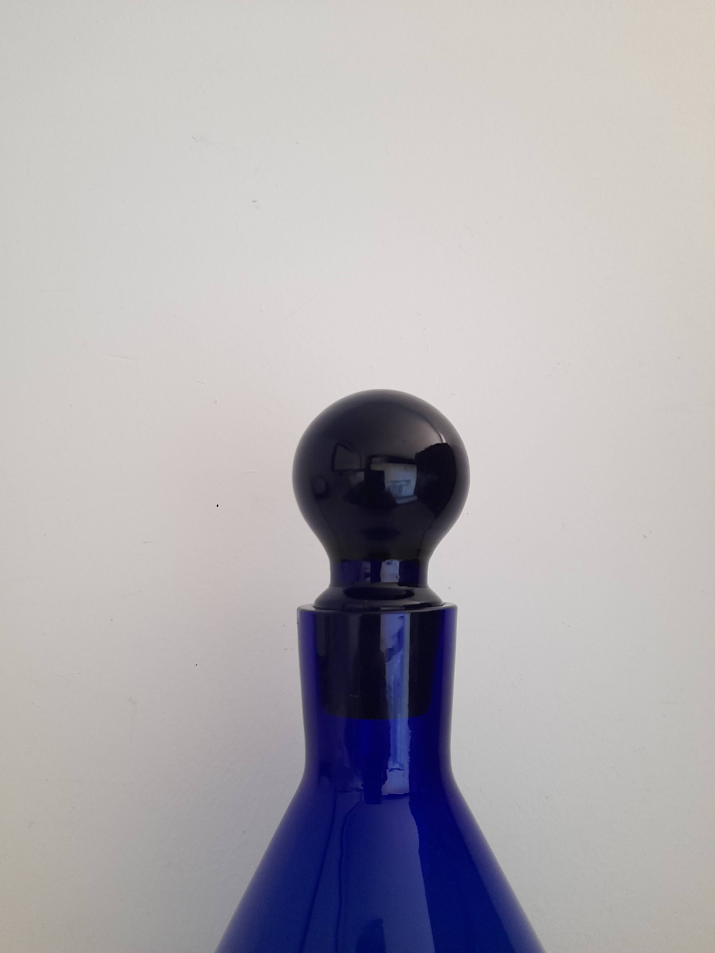 Vintage blue glass pyramid carafe from the 80s