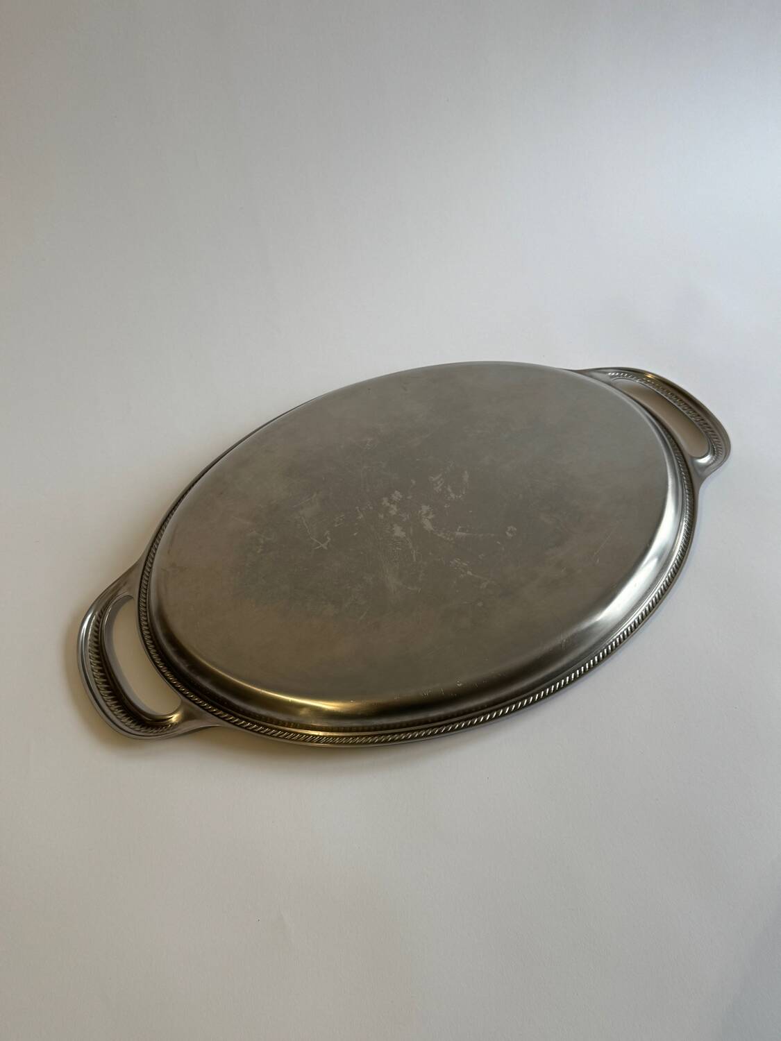 Vintage service tray Alessi Italy 28/10 stainless steel with handles