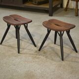 Pair of Pirkka stools by Ilmari Tapiovaara for Laukaan Puu (first edition, stamped) 1950s