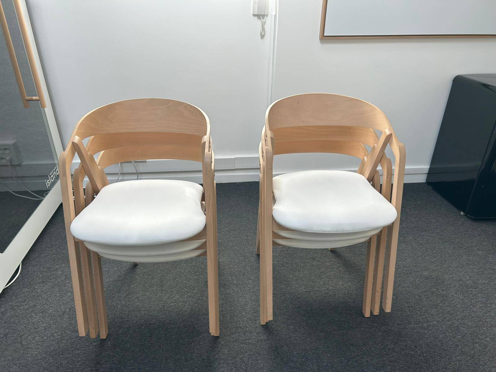 Professional chairs in beech and coated white textile