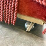 Vintage old pink pouf / chest / footrest with fringes