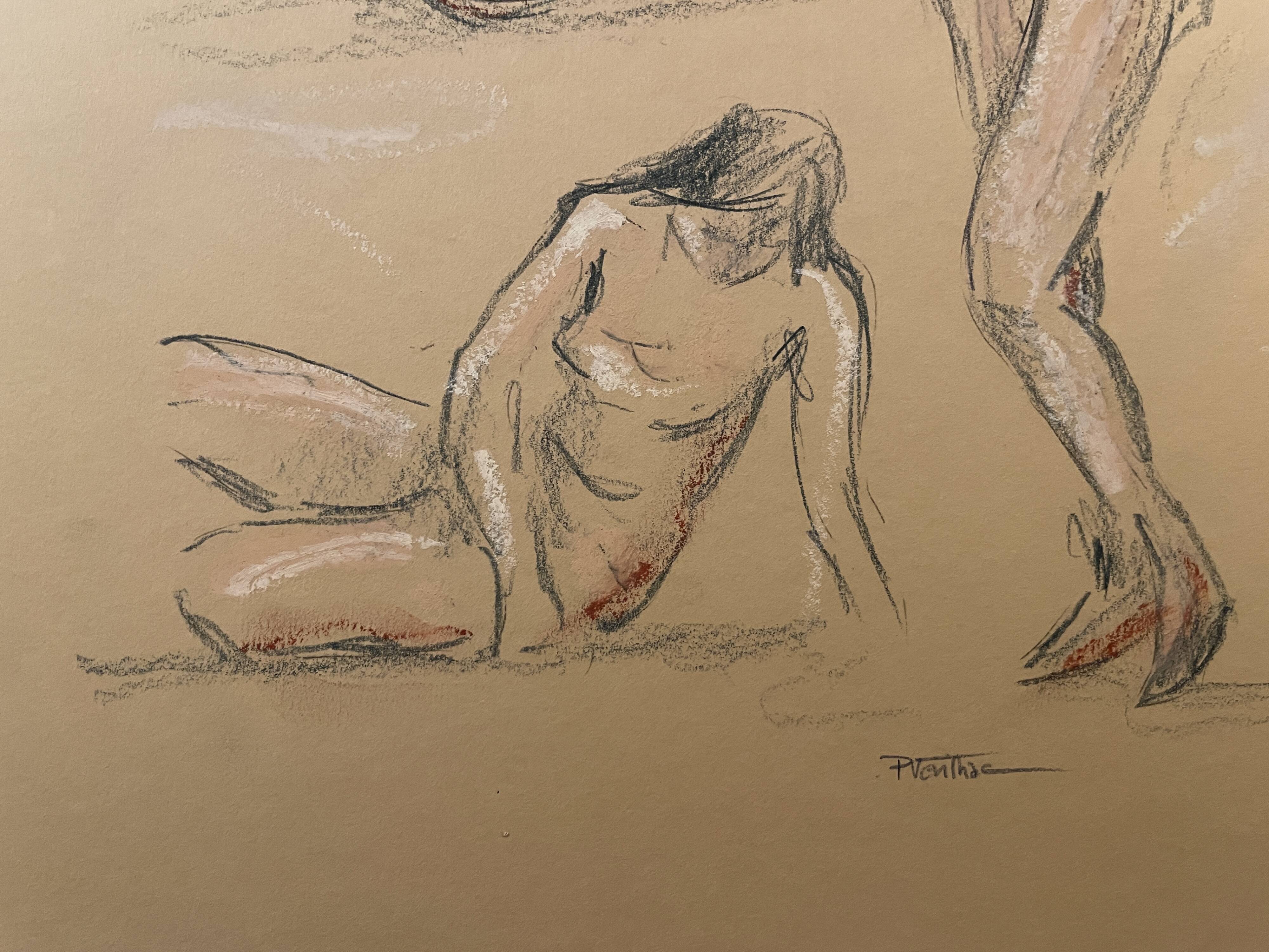 Charcoal painting signed study “the three women”