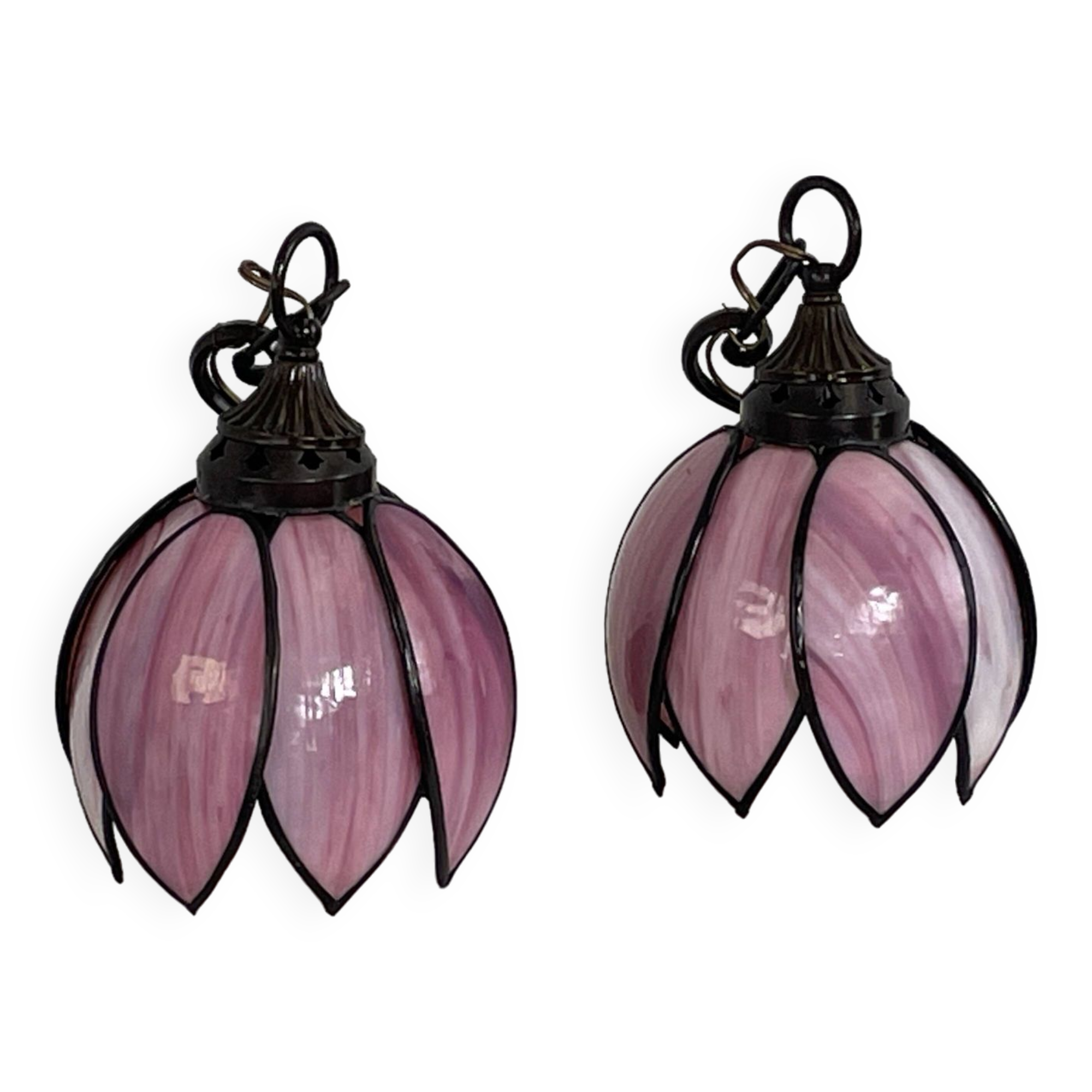 pair of iron wall lamps and Tiffany style glass legs