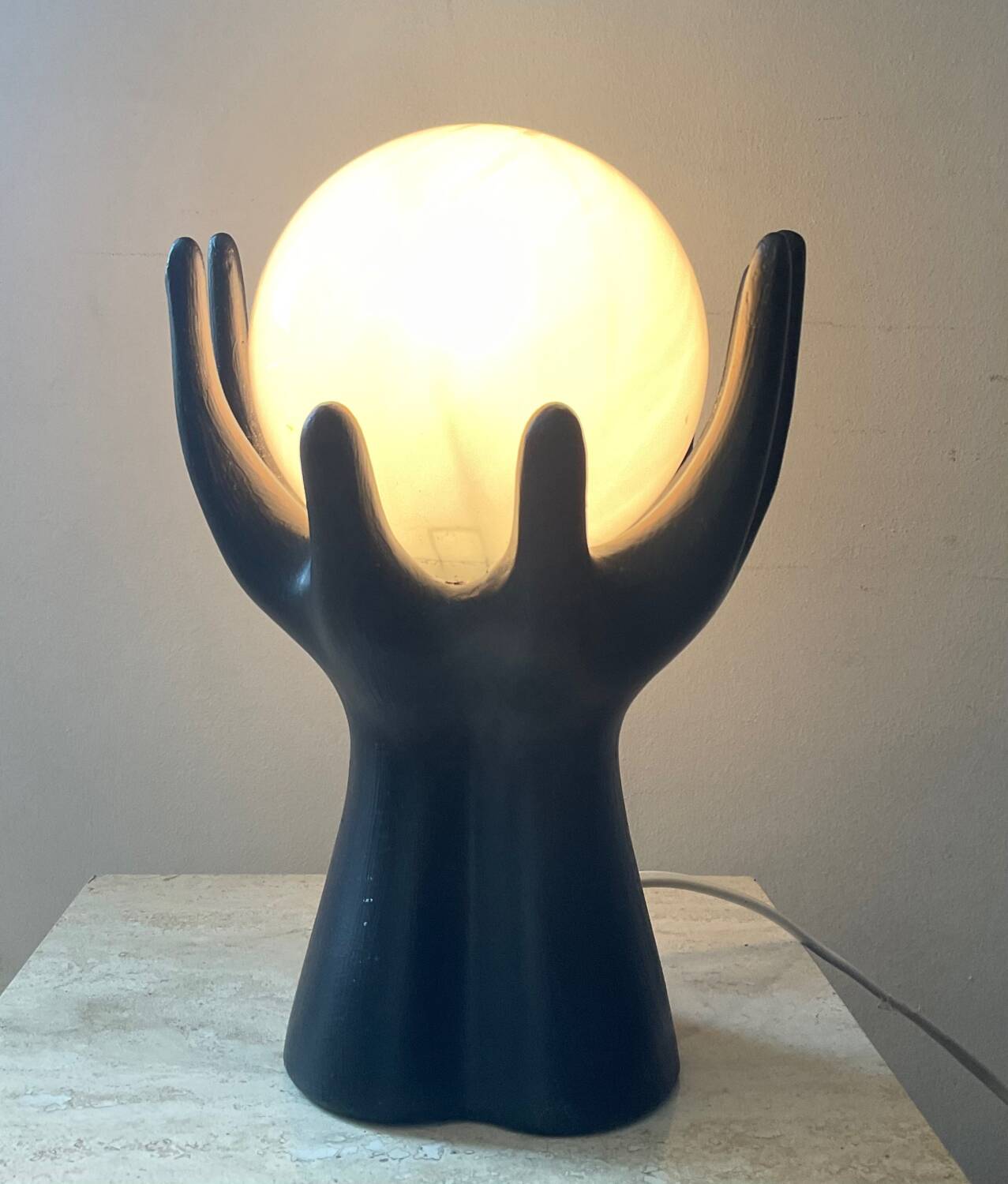 Hand lamp from the 70s in ceramic and opaline