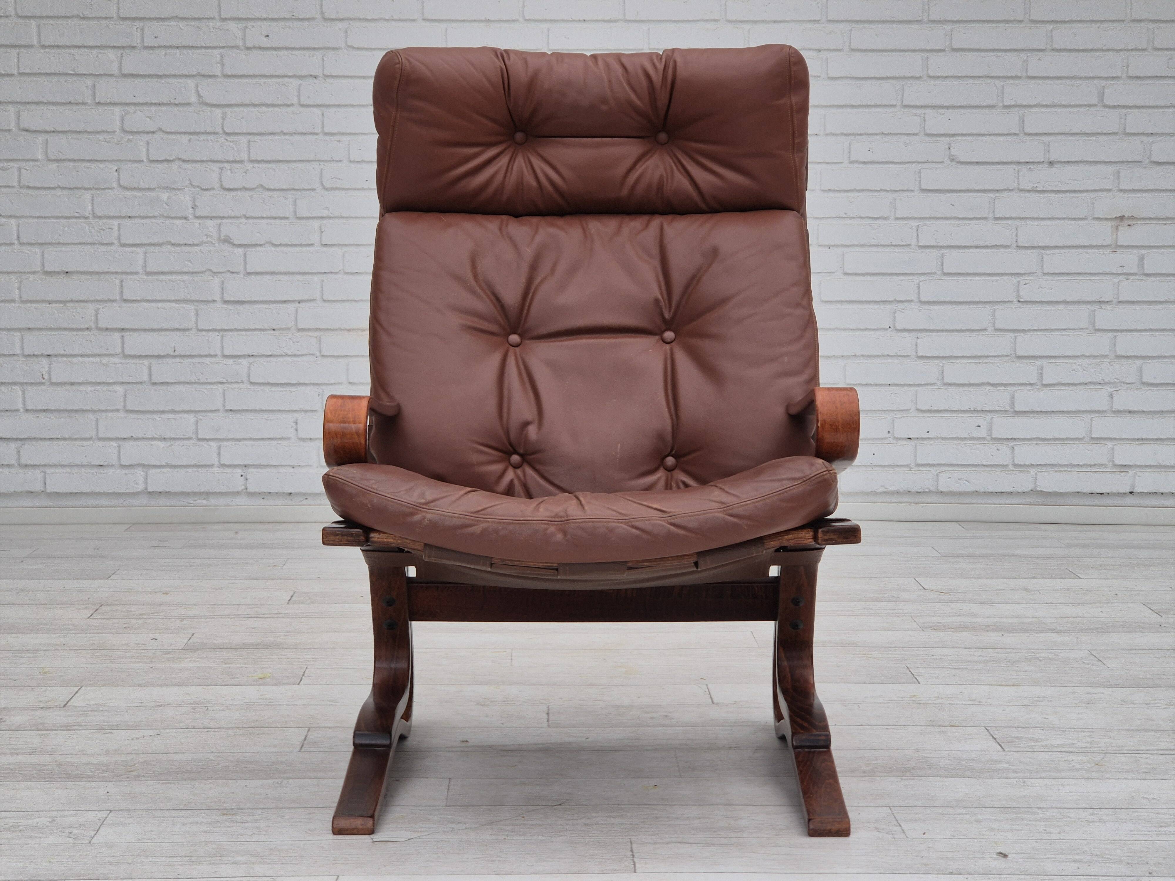 1970s, Scandinavian design, lounge chair, original condition, leather, bent wood.