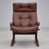 1970s, Scandinavian design, lounge chair, original condition, leather, bent wood.