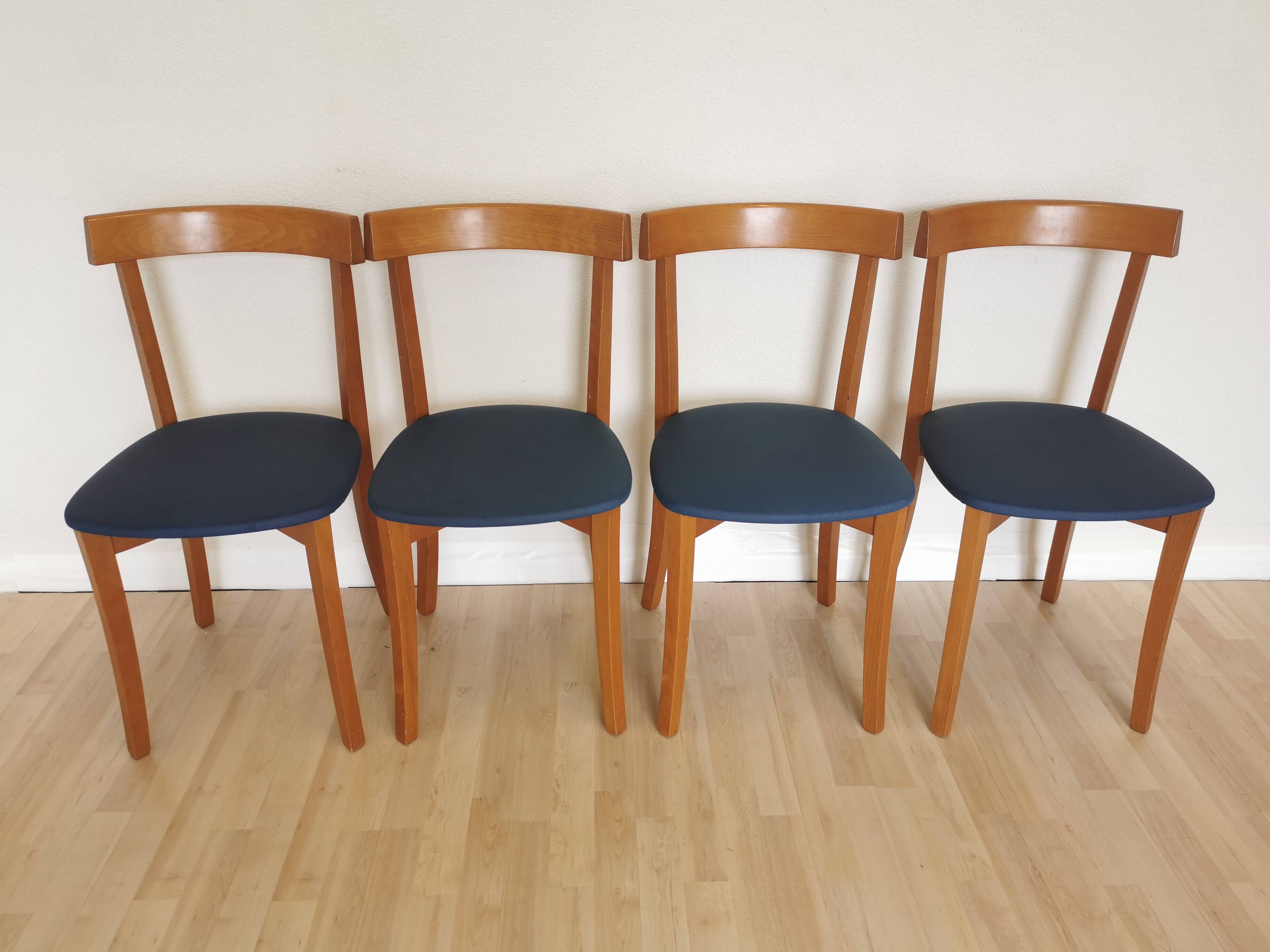 Set of 4 Calligaris Dining Chairs: Mid-Century Italian Design, Blue Fabric