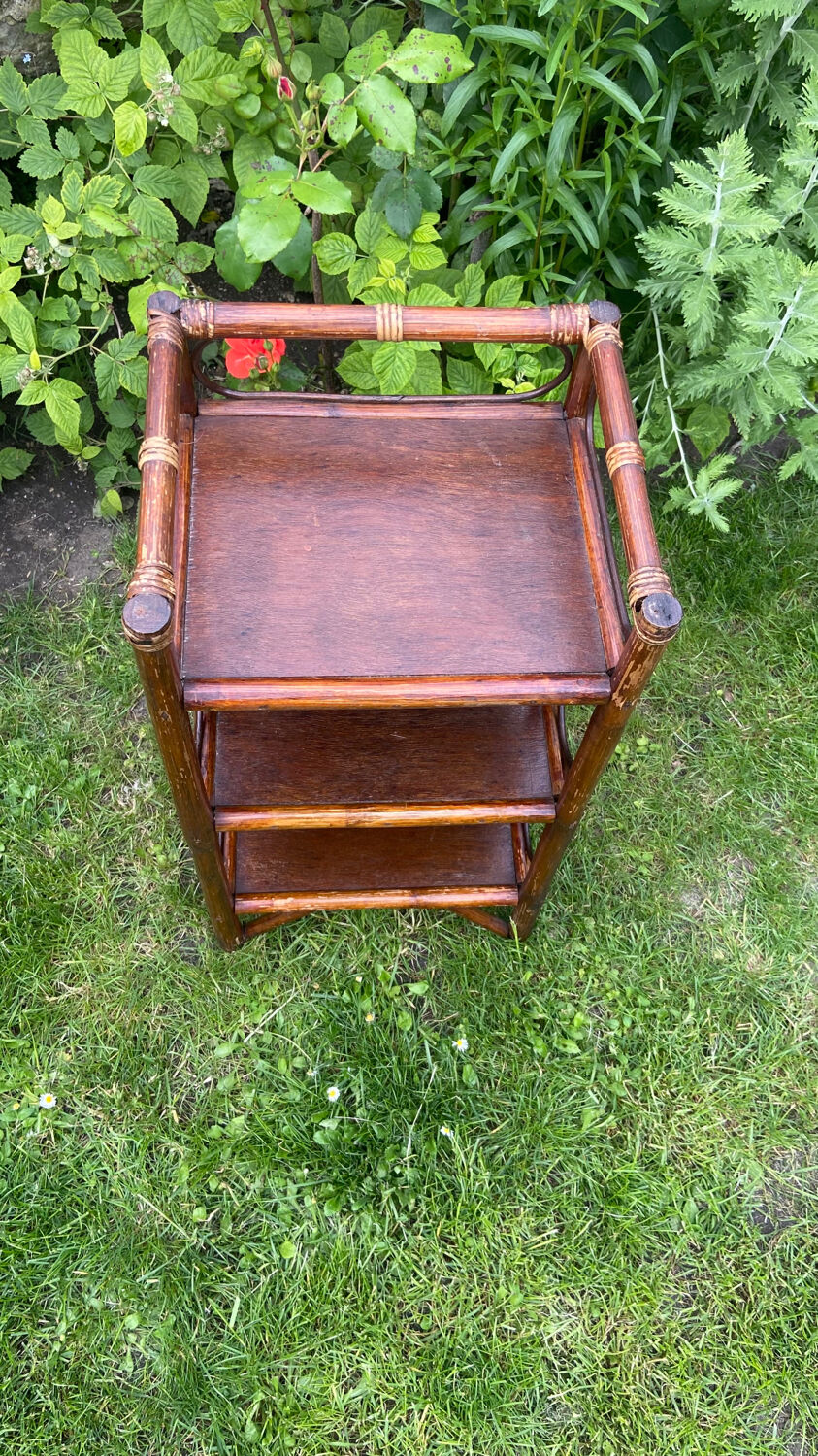 Bedside table, end table, vintage rattan shelf