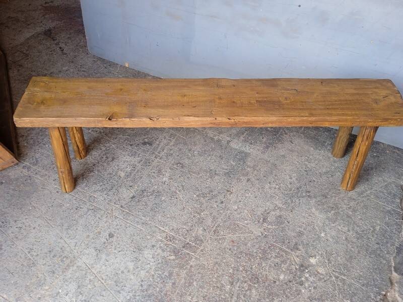 Bench 144 cm old patinated solid wood