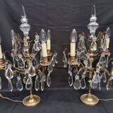 Pair of large electrified girandole candlesticks with crystal tassels