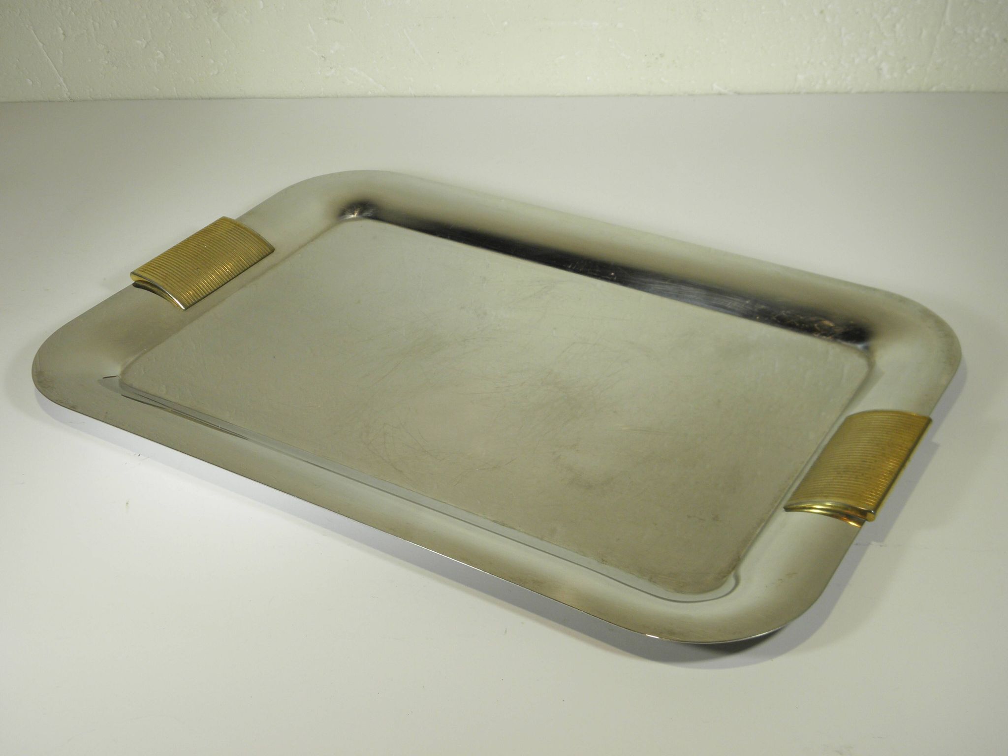 Stainless steel and gold metal tray - 1980s