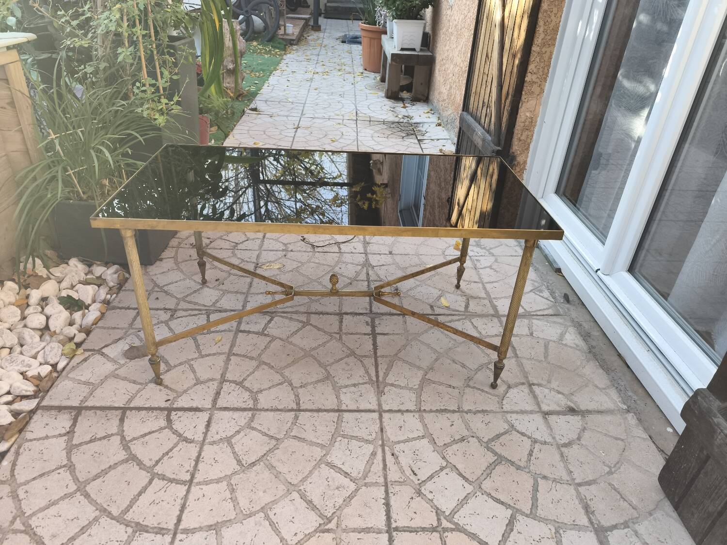 Vintage Coffee Table 60s-70s Gold Brass Hollywood Regency/Jansen Style